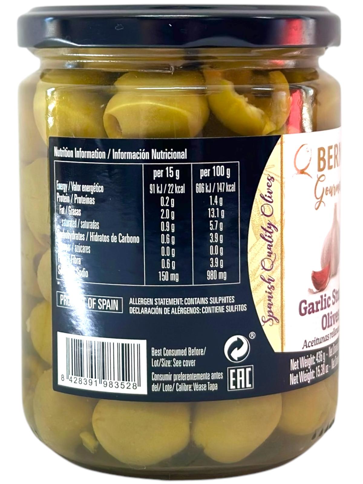 Bernal Gourmet Garlic Stuffed Olives 436g Gross 225g Drained (Best Before 18-05-2027)
