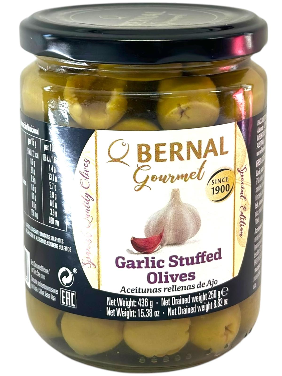 Bernal Gourmet Garlic Stuffed Olives 436g Gross 225g Drained (Best Before 18-05-2027)