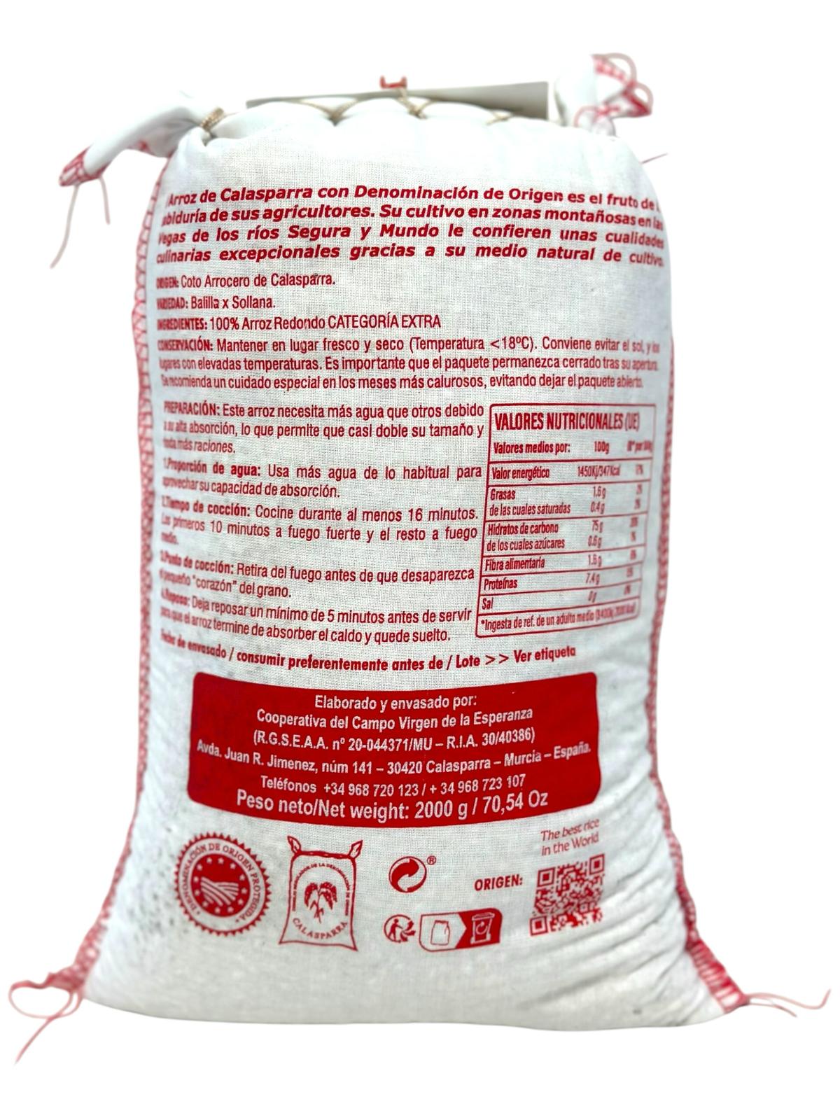 Virgen de la Esperanza Arroz Calasparra Spanish Calasparra Rice 2kg (Best Before 01-01-2027)