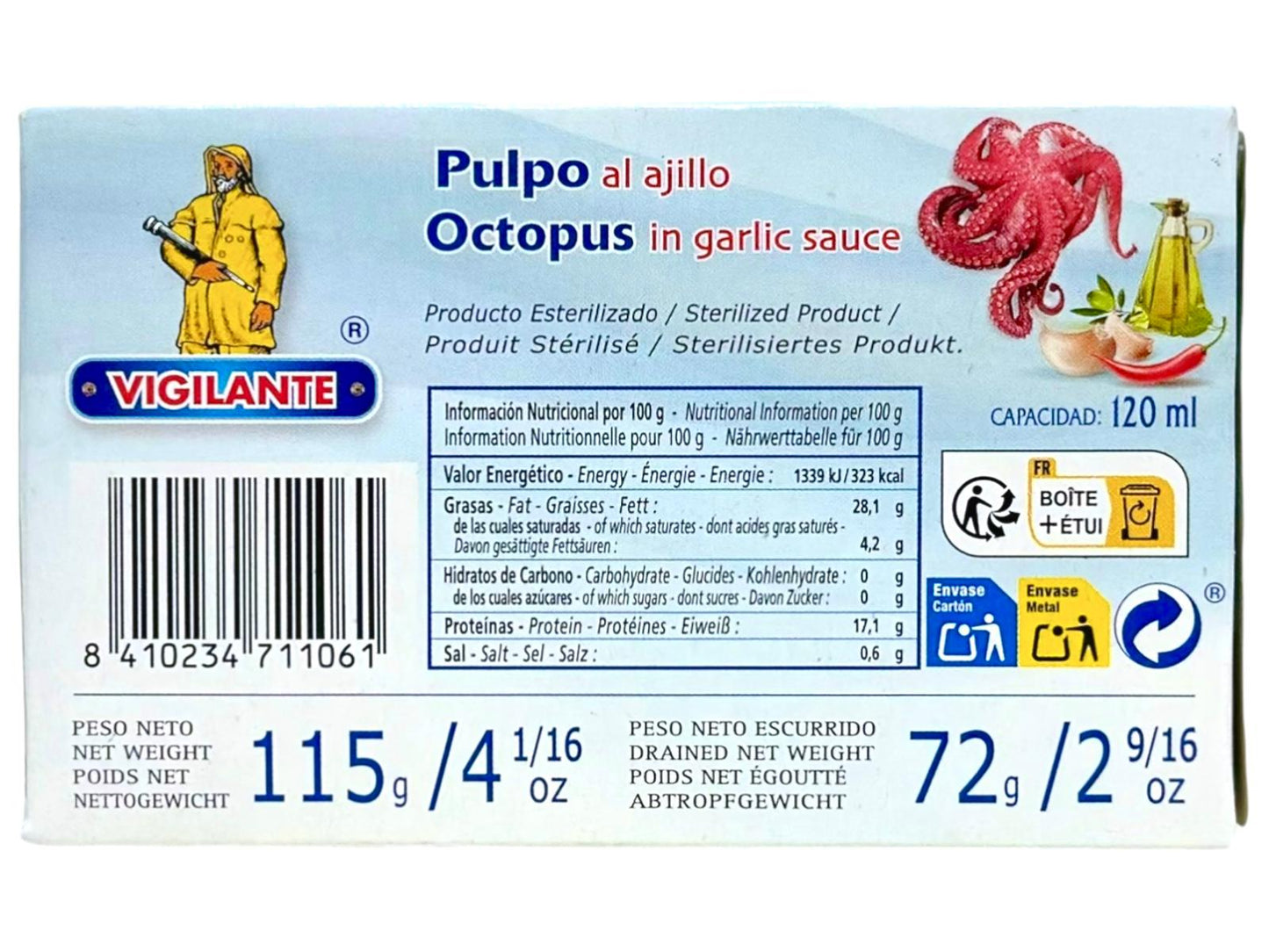 Vigilante Pulpo al Ajillo Octopus in HOT Garlic Sauce 115g (Best Before 01-01-2029)