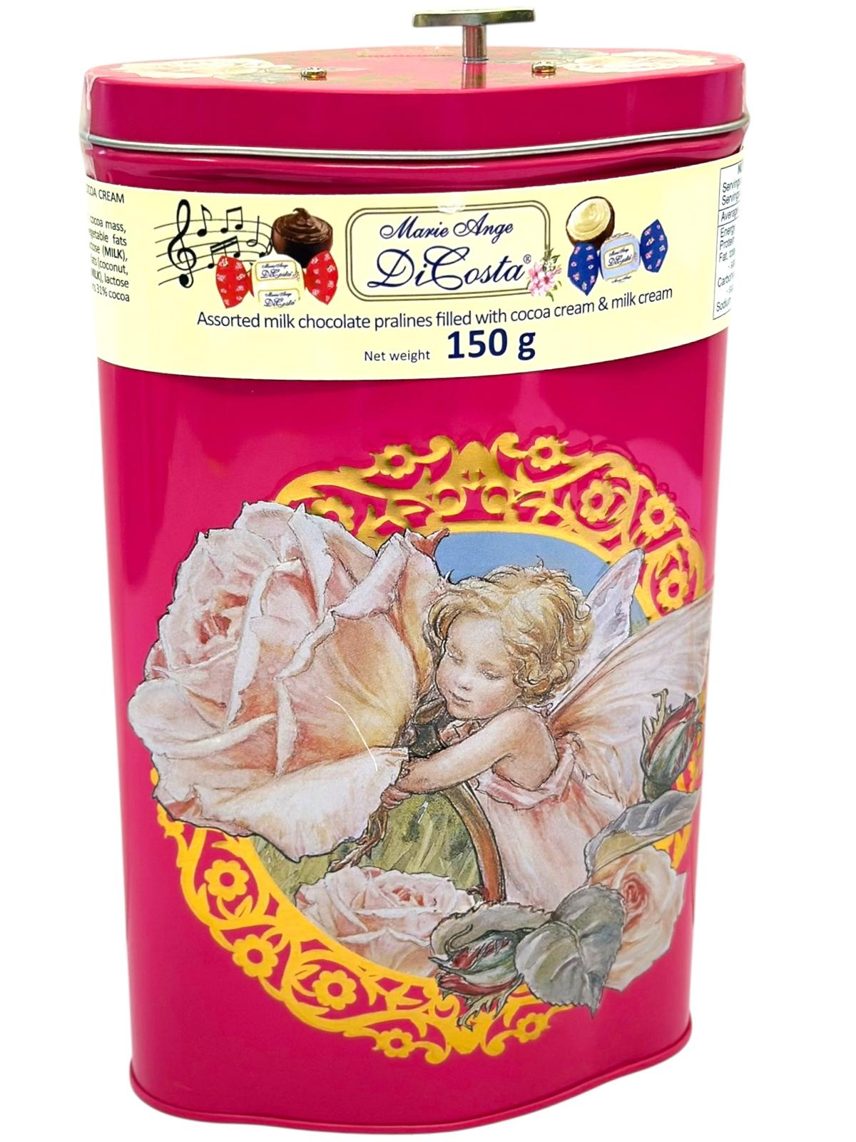 Marie Ange di Costa Sogno Flower Fairy Music Box With Italian Praline Chocolates—Diamond in Gold and Pink 150g (Best Before 31-12-2026)