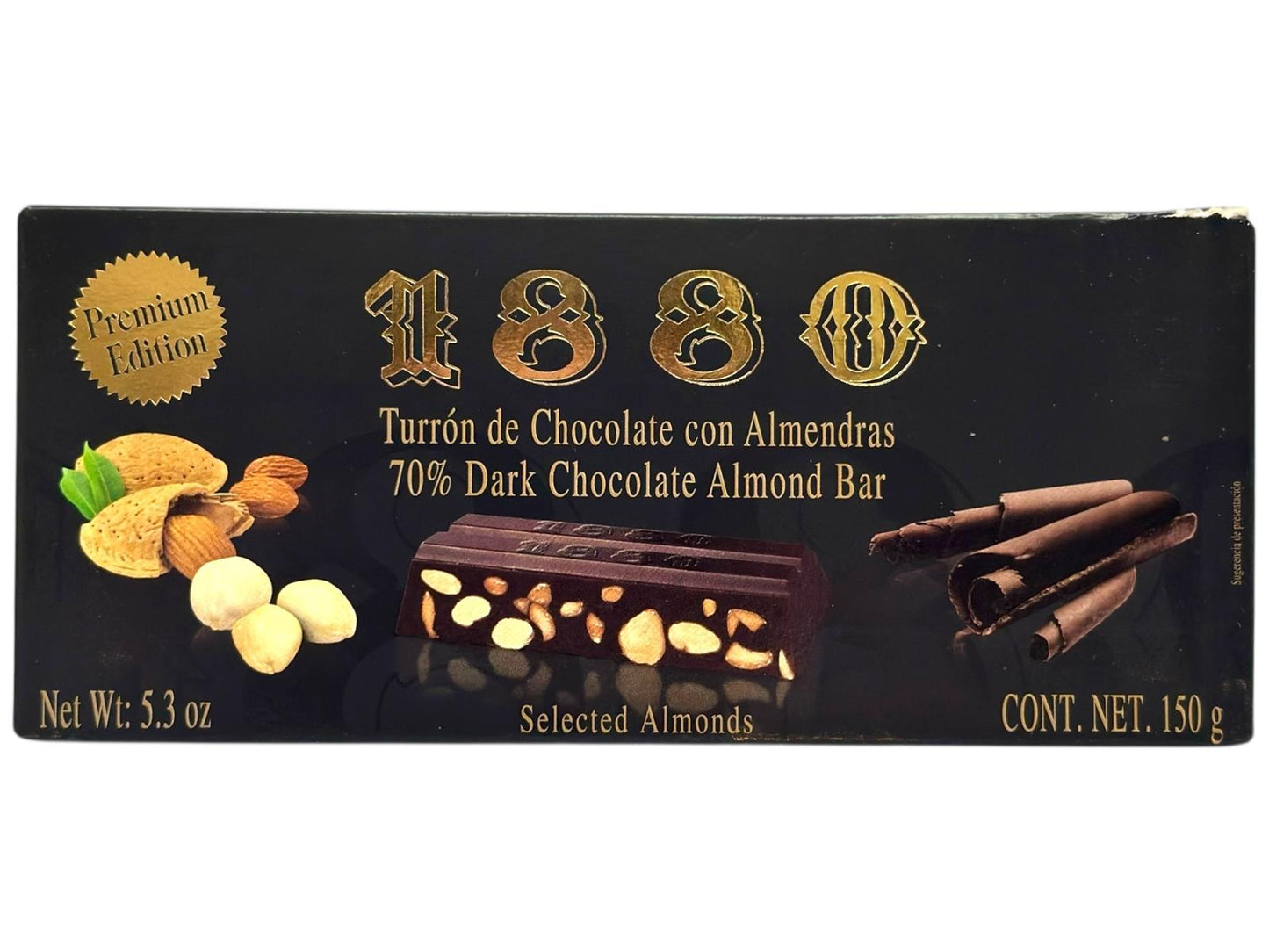 1880 Turron de Chocolate con Almendras 70% Dark Chocolate & Almond Bar 150g (Best Before 31-12-2026)