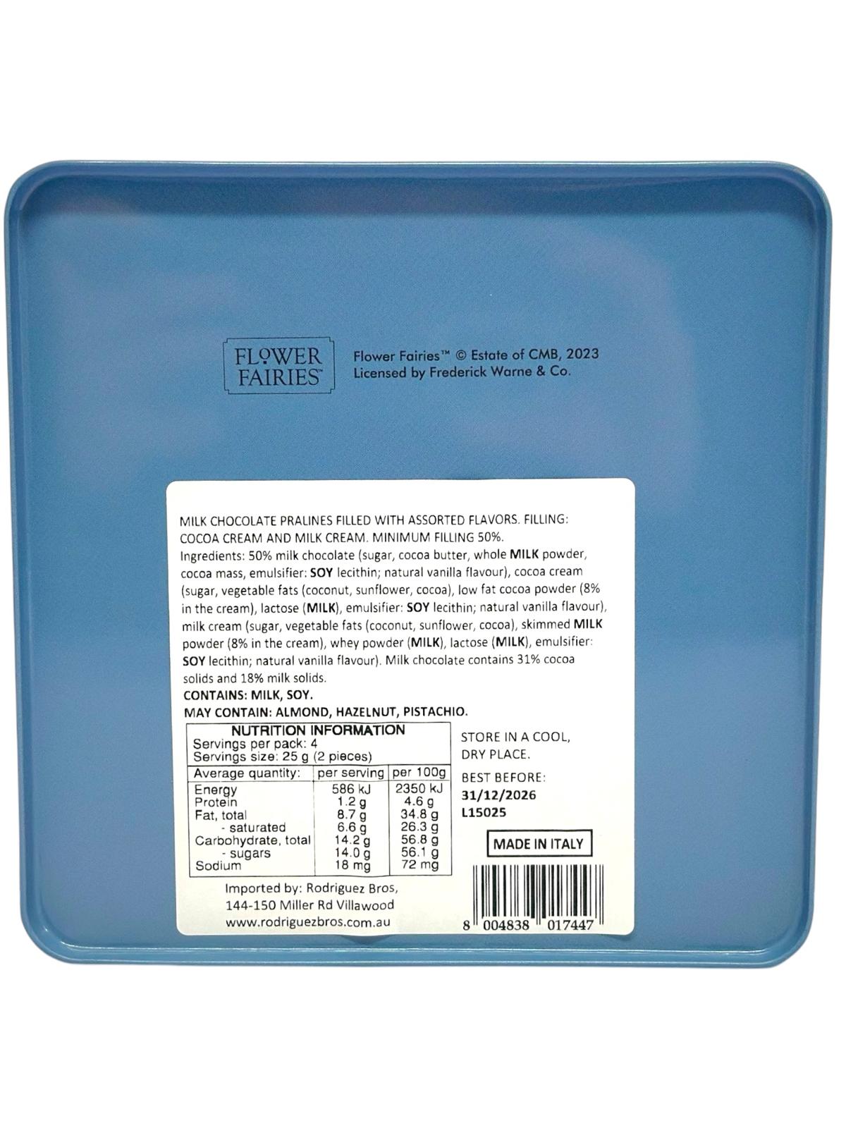 Marie Ange di Costa Flower Fairy Italian Assorted Milk Chocolate Pralines—Il Quadretto in Light Blue 100g (Best Before 31-12-2026)
