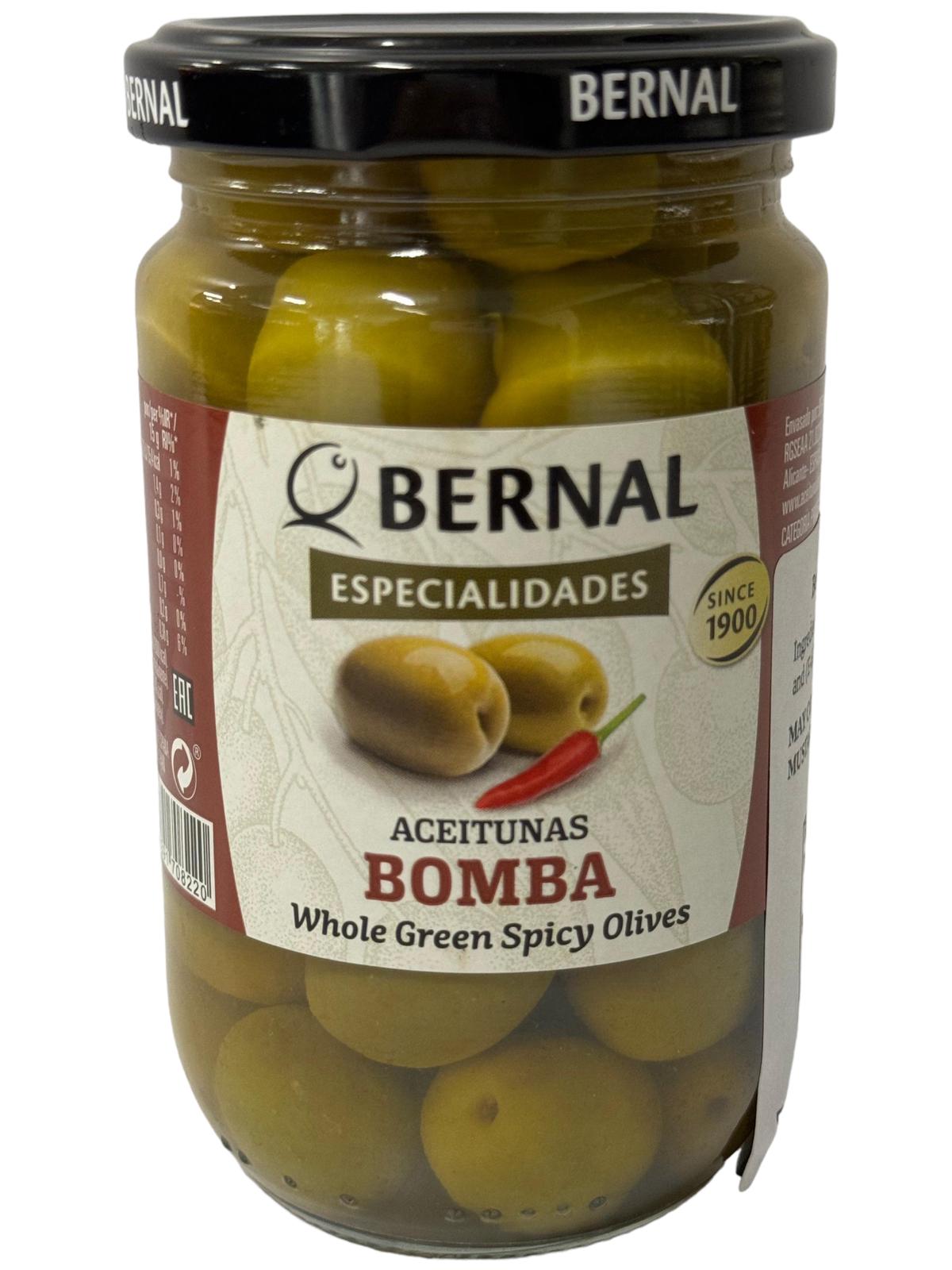 Bernal Especialidades Aceitunas Bomba Whole Green Spicy Olives 300g (Best Before 14-11-2026)