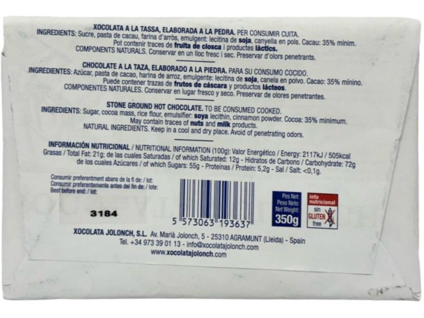 Vicens Xocolata Jolonch Xoxolata A La Pedra A La Tazza Spanish Stone Ground Hot Chocolate 350g