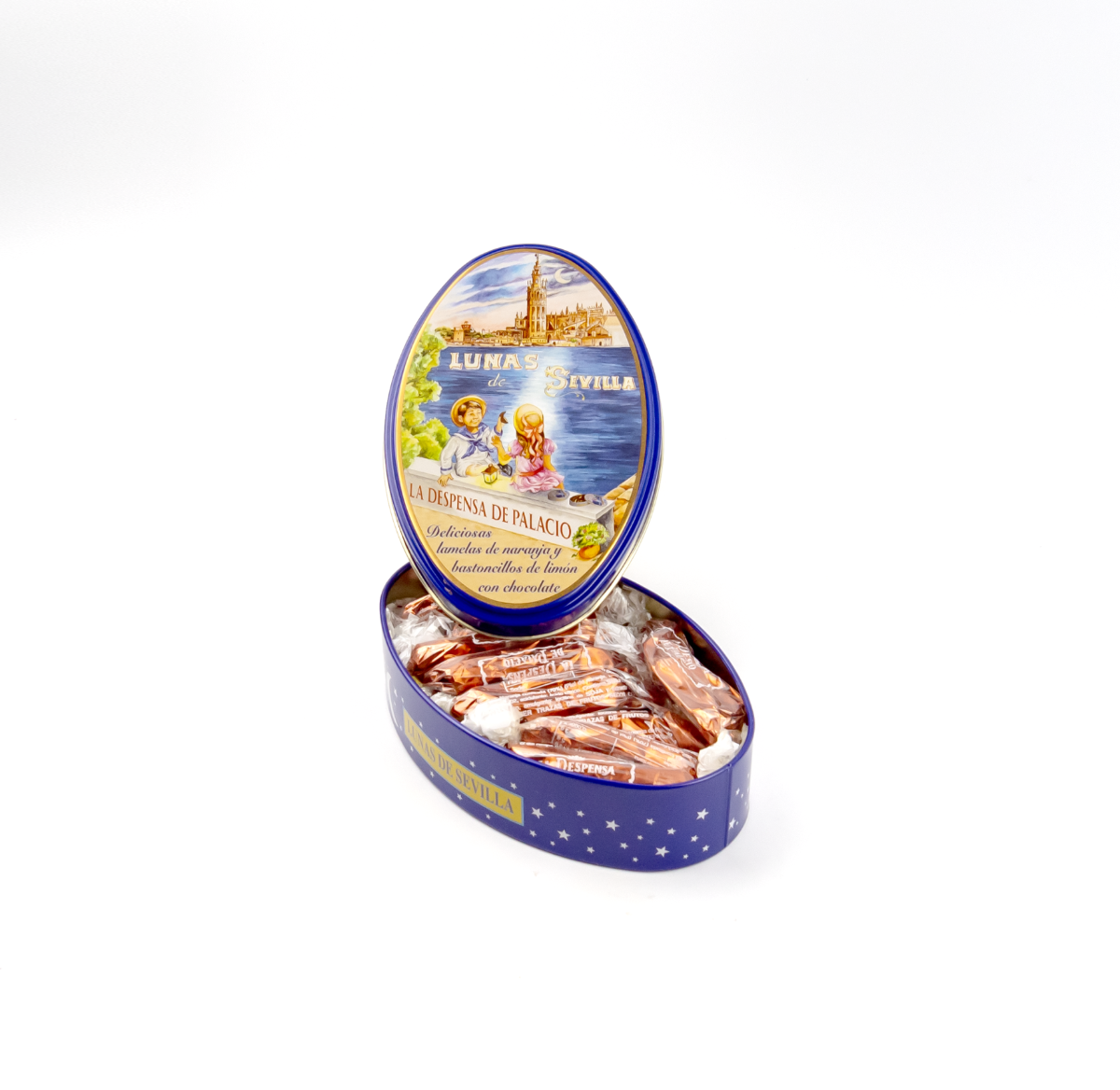 La Despensa de Palacio Lunas de Sevilla Spanish Candied Citrus in Decorative Tin 150g