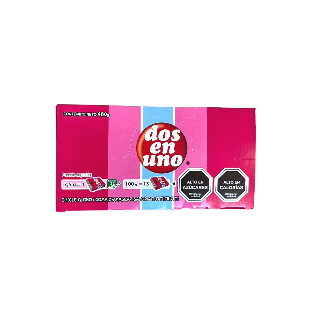 Dos En Uno Chicle Globo Bubble Gum 480g Box of 60