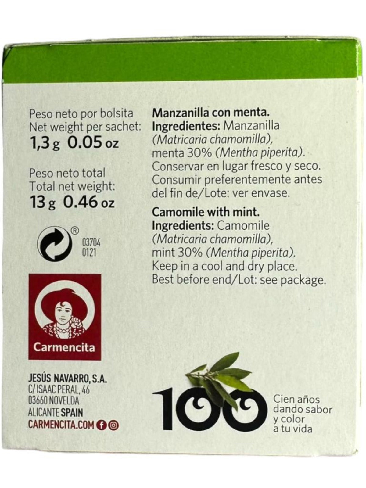 Carmencita Camomile With Mint Tea 10x bags 13g