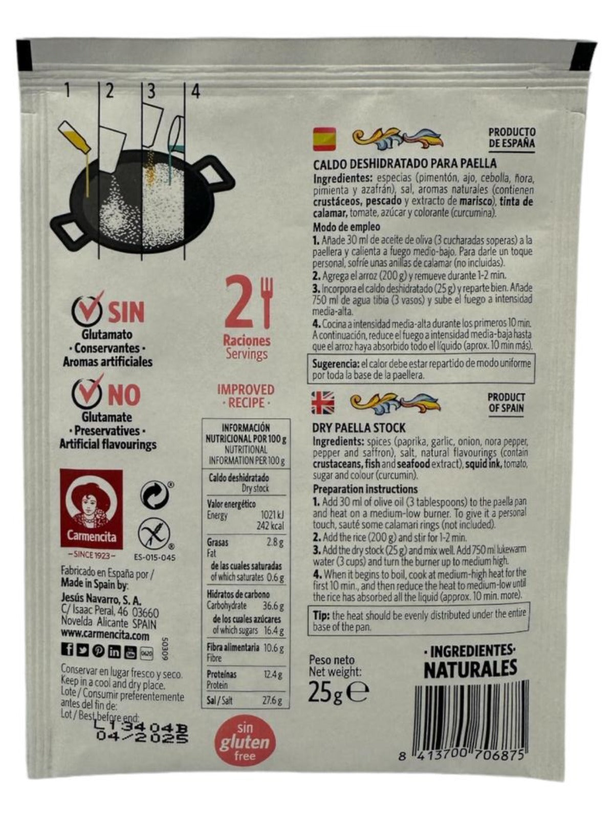 Carmencita Arroz Negro Black Rice Dry Paella Stock 25g