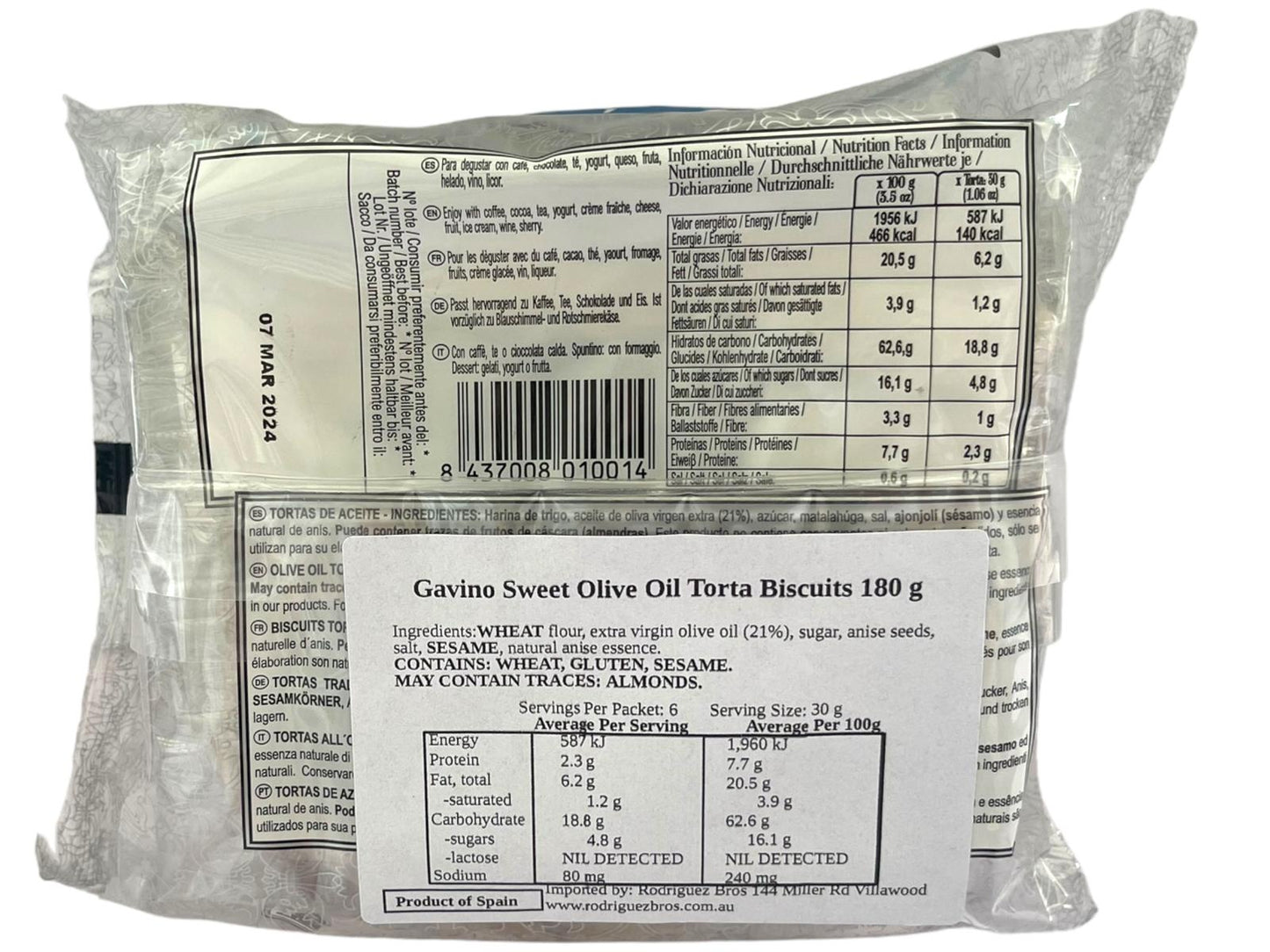 Andres Gavino Sweet Olive Oil Tortas 180g Twin Pack