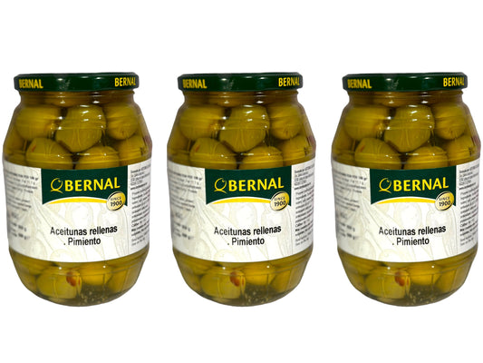 Bernal Aceitunas Rellenas Pimiento Spanish Gordal Queen Green Olives stuffed with Capsicum 3 Pack 1000g x3