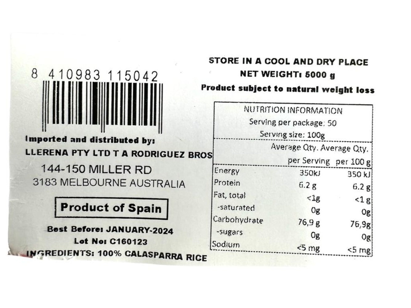 Virgen de la Esperanza Arroz Calasparra Spanish Calasparra Rice 5kg (Best Before 01-01-2027)