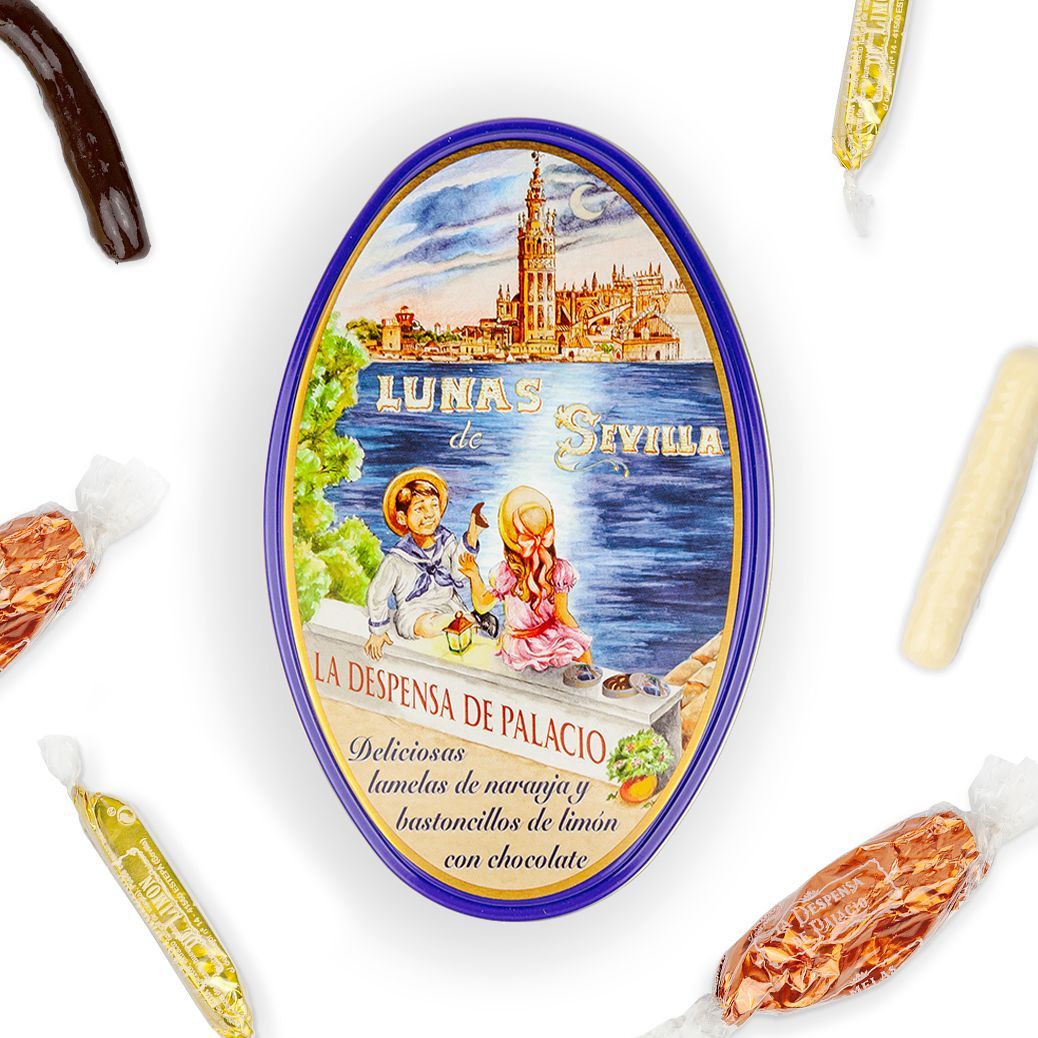 La Despensa de Palacio Lunas de Sevilla Spanish Candied Citrus in Decorative Tin 150g