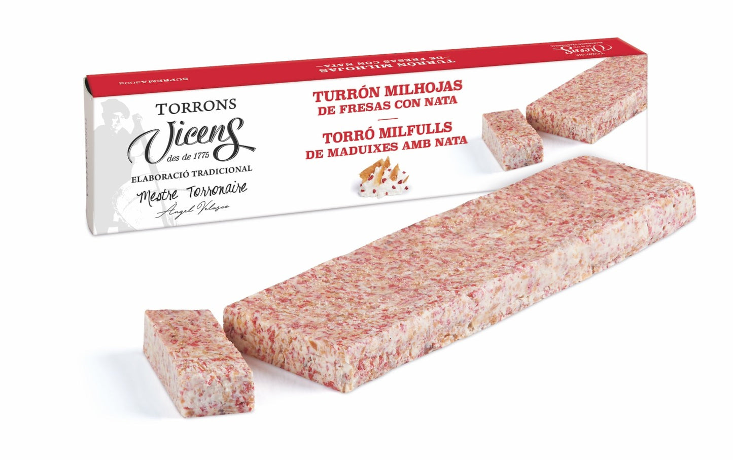 Vicens Turron Strawberry Millefeuille Praline Nougat with Cream 300g (Best Before 01-06-2026)
