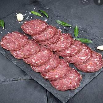 Beef Wagyu Salami half log piece. Weight approx 375g piece $15.00 AUD. You are guaranteed to receive at least 350g of product, equivalent price of $42.85 per kg