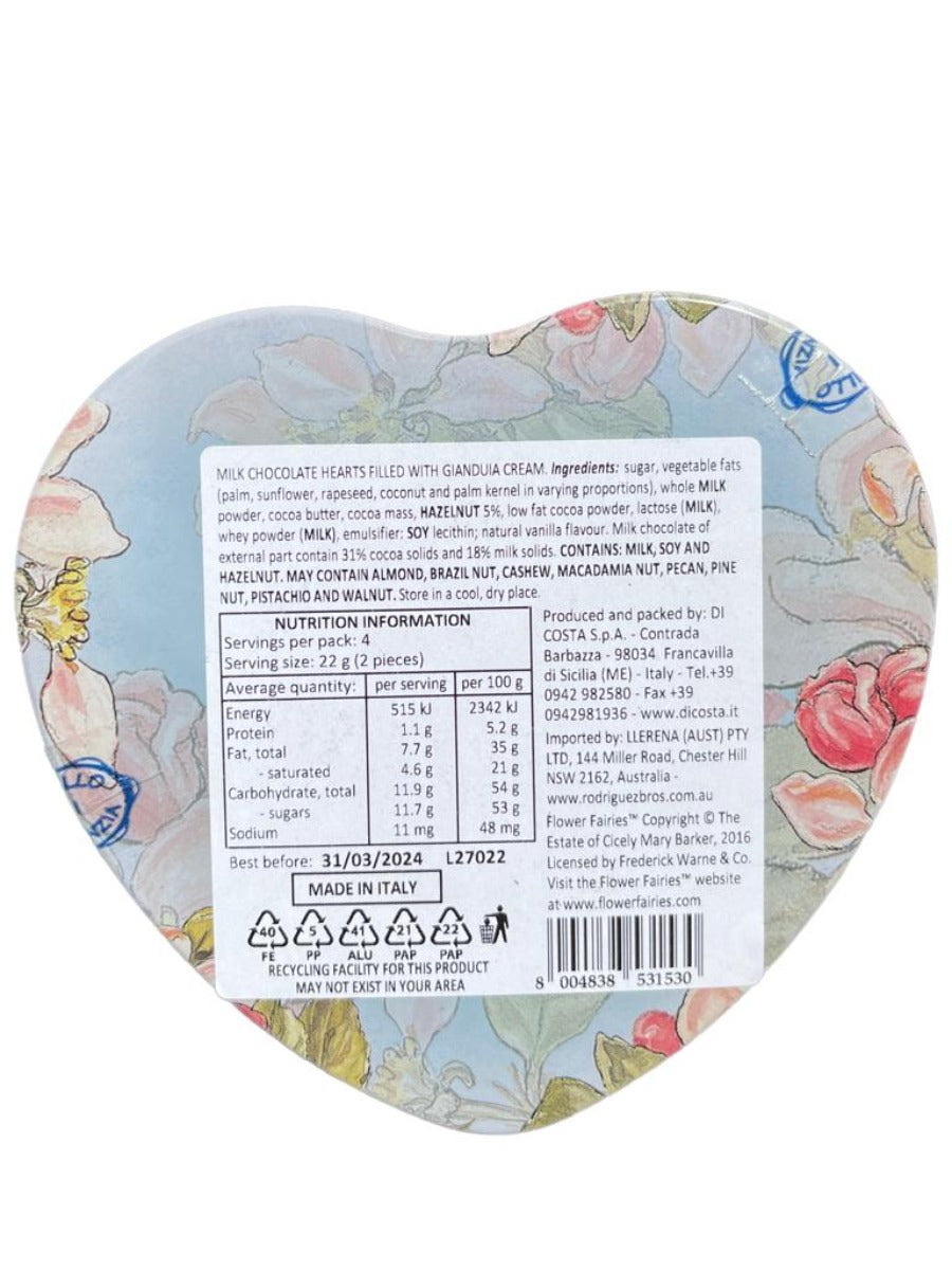 Marie Ange di Costa Italian Valentine's Day Chocolate Love Hearts in Flower Fairy Tin-Cuddle Fairies 90g