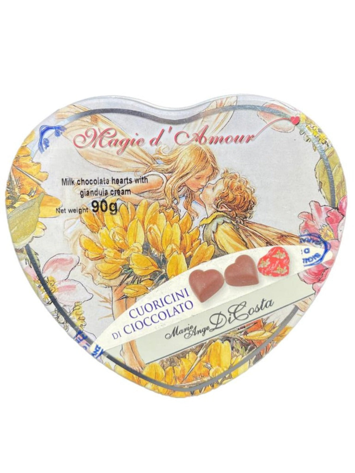 Marie Ange di Costa Italian Valentine's Day Chocolate Love Hearts in Flower Fairy Tin-The Kiss 90g