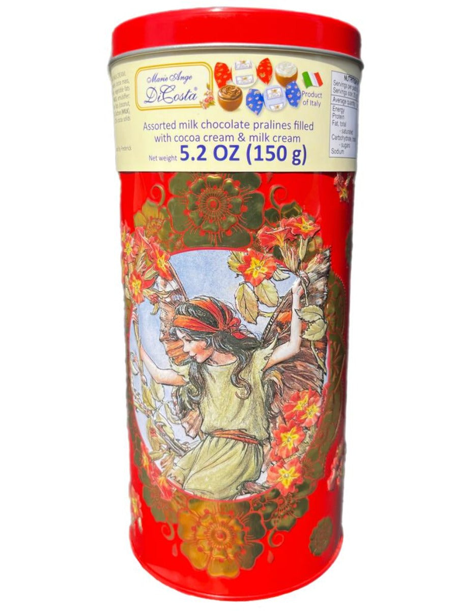 Marie Ange di Costa Italian Flower Fairy Gift Tin with Praline Chocolates--Il Cannocchiale in Crimson 140g