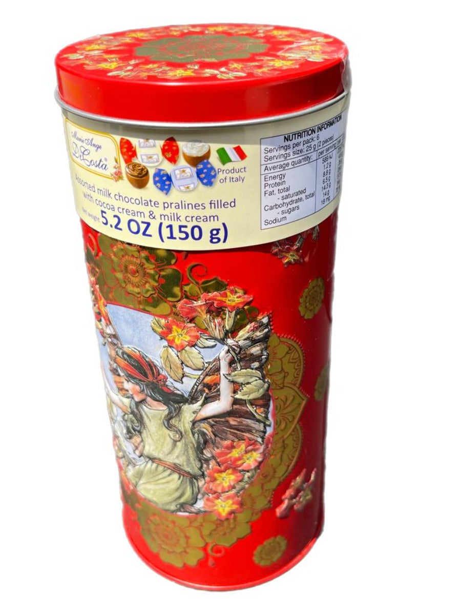 Marie Ange di Costa Italian Flower Fairy Gift Tin with Praline Chocolates--Il Cannocchiale in Crimson 140g