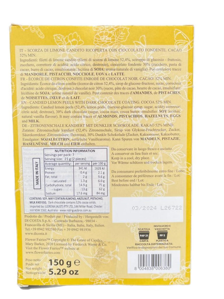 Marie Ange di Costa Italian Flower Fairy Chocolate Coated Candied Lemon Rind 150g
