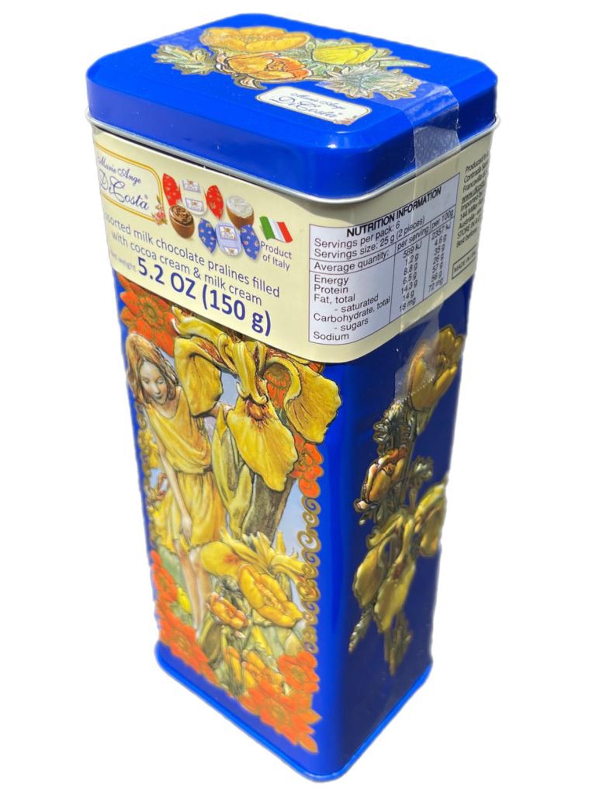 Marie Ange di Costa Flower Fairy Italian Praline Chocolates-- Snella in Cyan 140g