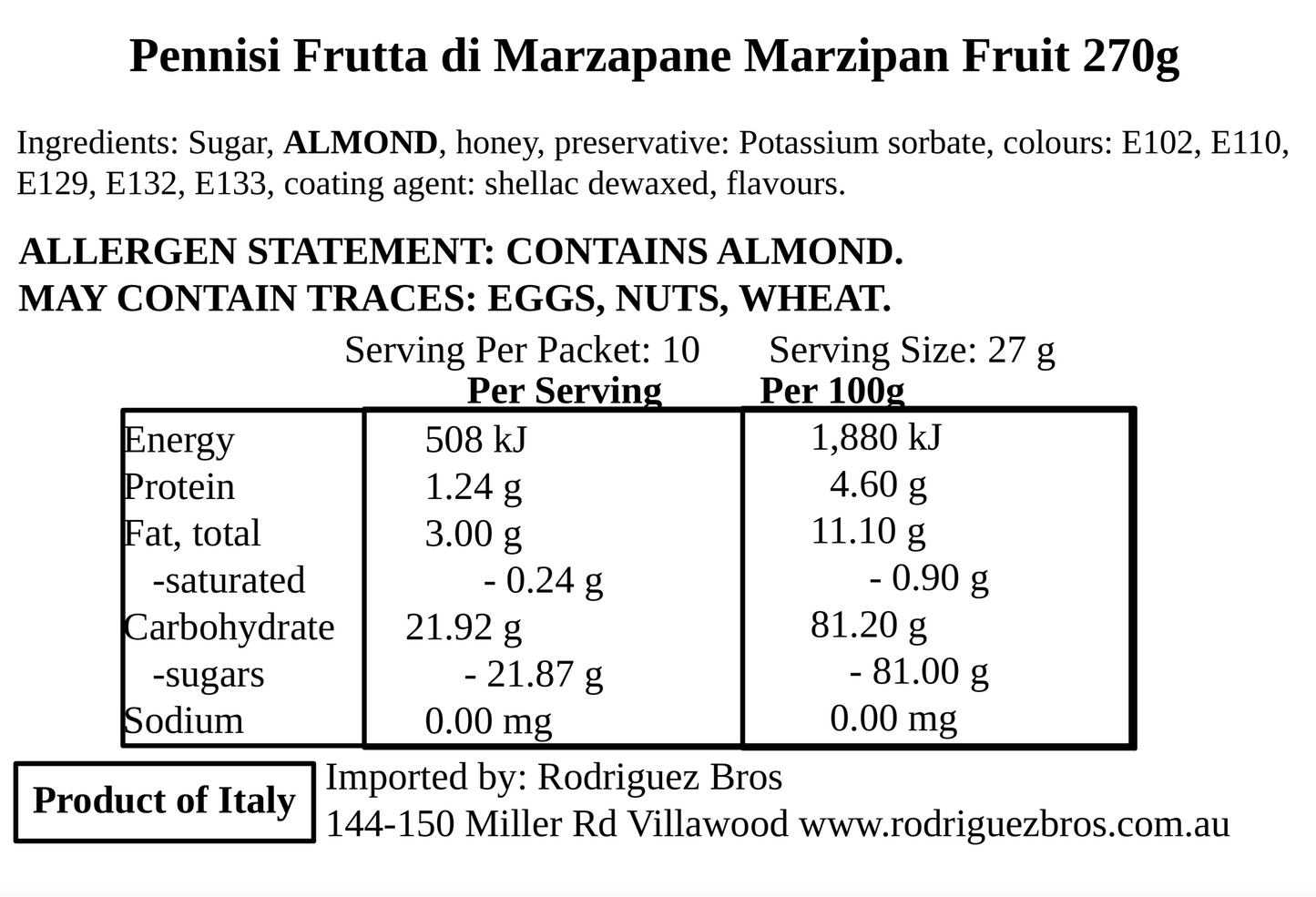 Pennisi Frutta di Marzapane Marzipan Fruit 270g