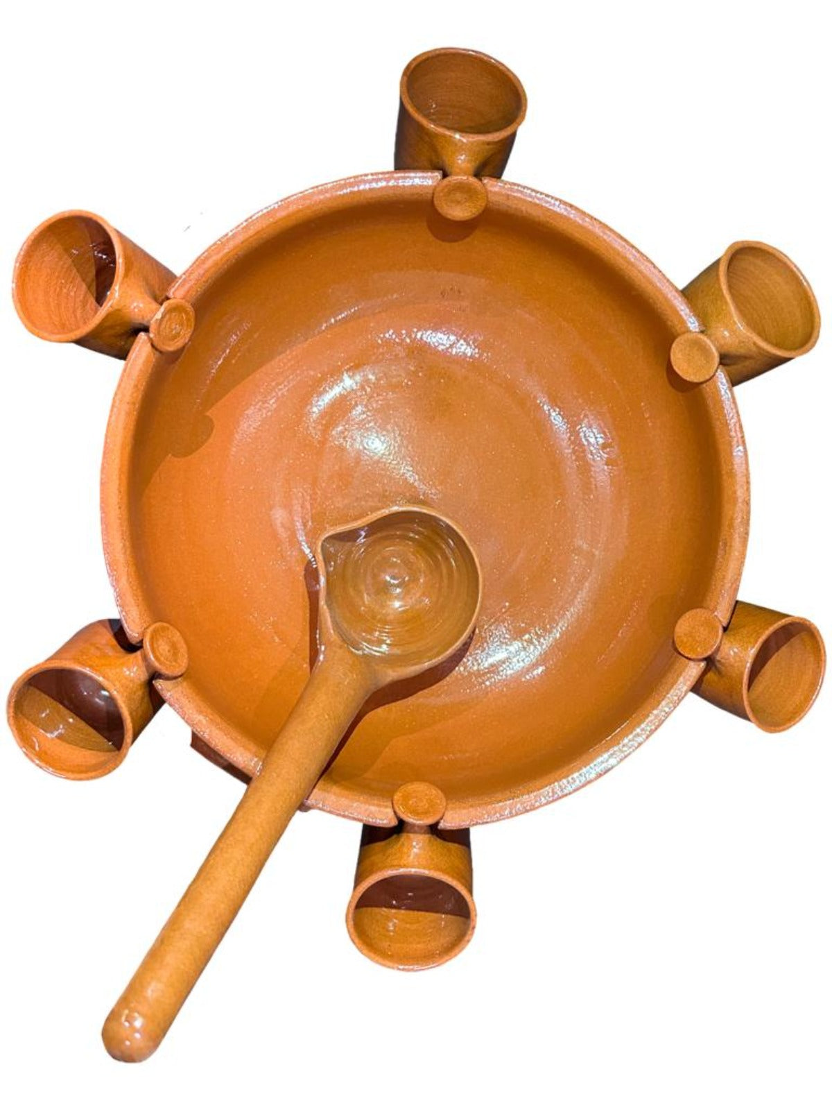 HP Padilla Spanish Terracotta Queimada Alcohol Serving Dish 30cm with 6 Cups and Ladle