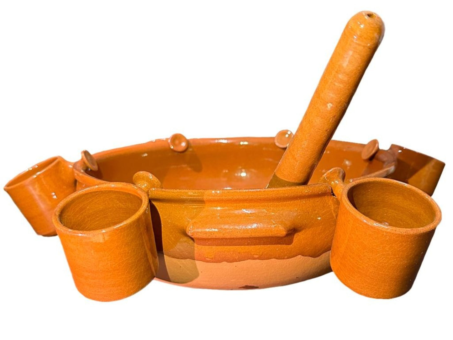 HP Padilla Spanish Terracotta Queimada Alcohol Serving Dish 30cm with 6 Cups and Ladle