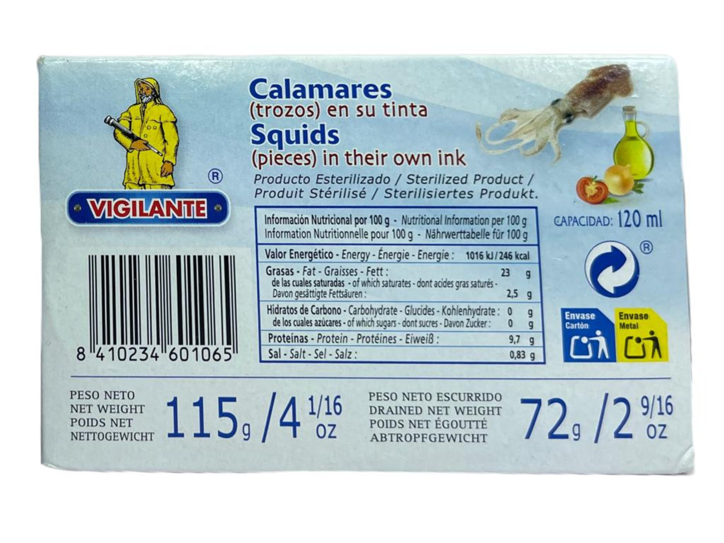 Vigilante Calamares Trozos en su Tinta Squid Pieces in Ink 115g