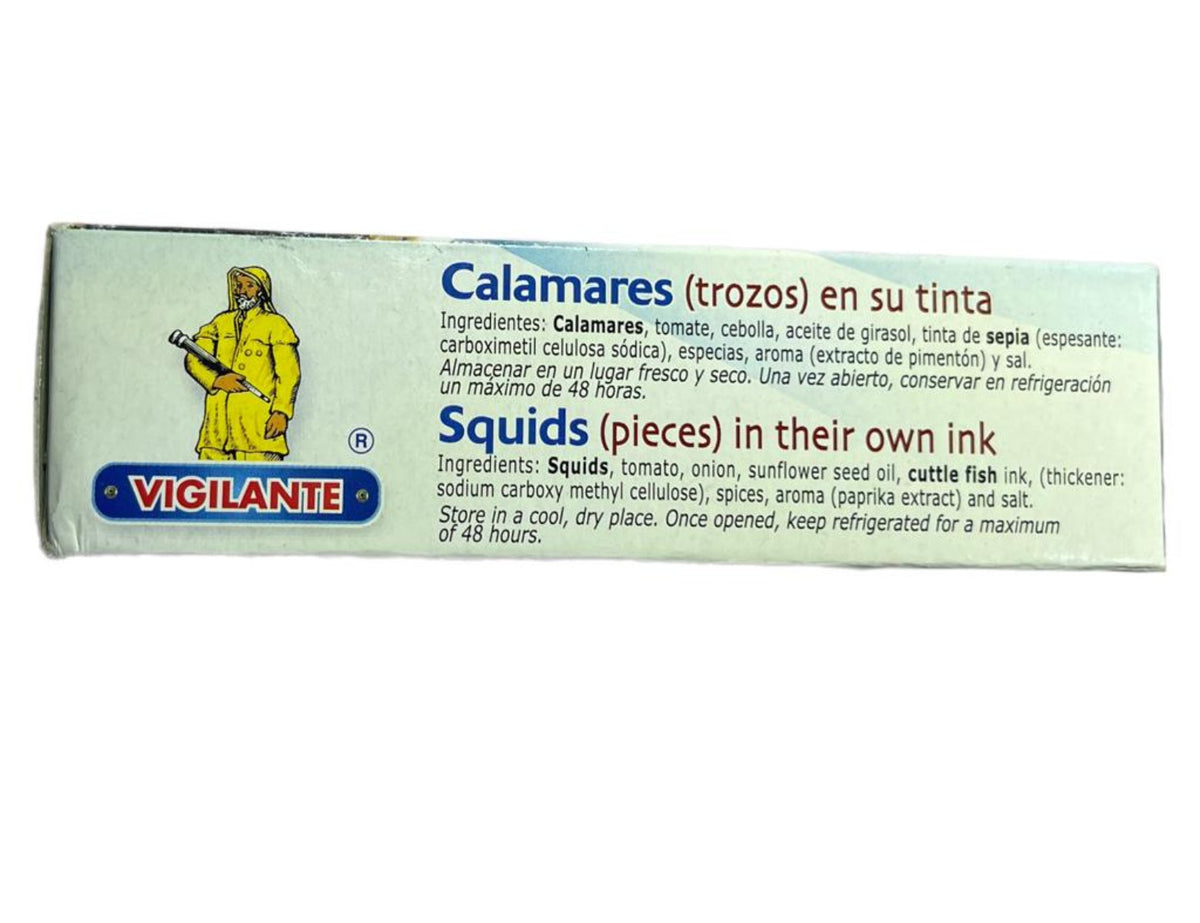Vigilante Calamares Trozos en su Tinta Squid Pieces in Ink 115g (Best Before 01-01-2030)