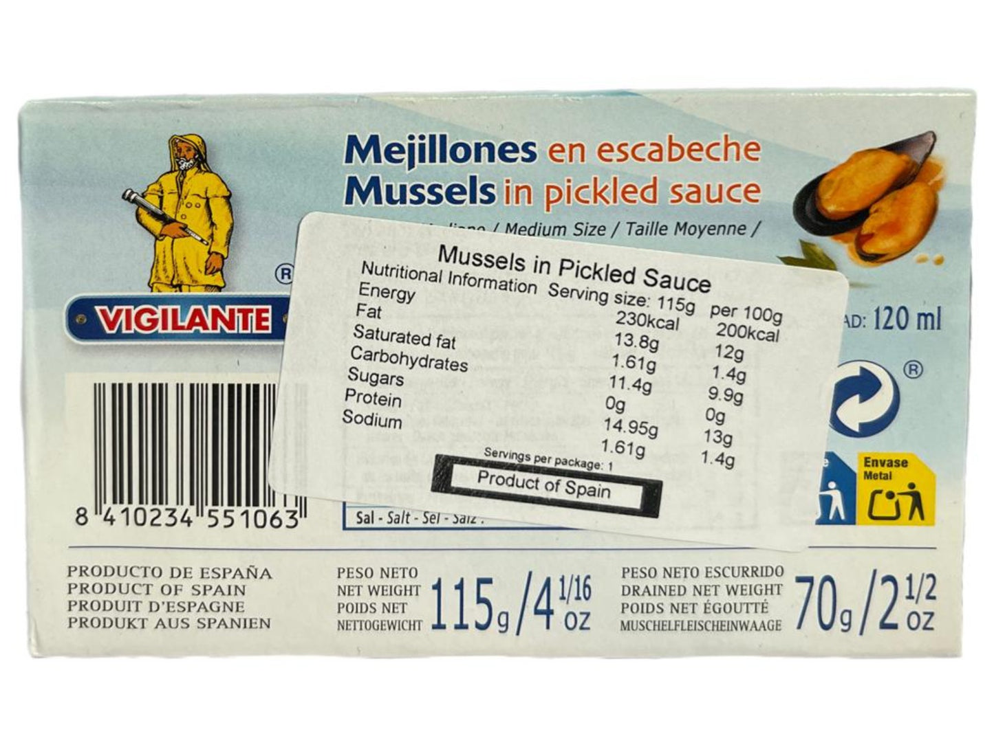 Vigilante Mejillones en Escabeche Spanish Pickled Mussels 115 g