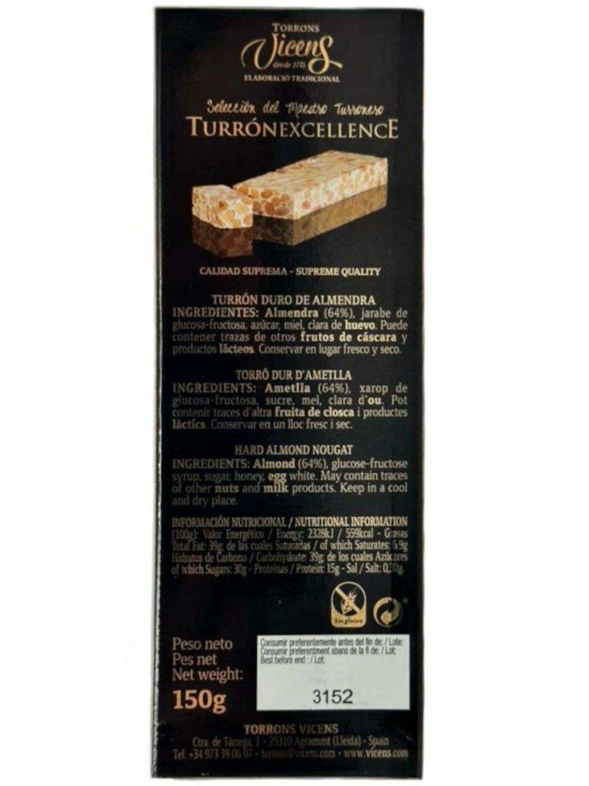 Vicens Duro De Almendra Turron Spanish Hard Almond Nougat 150g Best Before December 2024