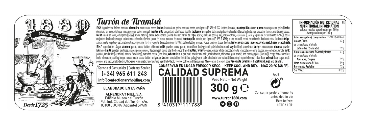 1880 Turron de Tiramisú Spanish Praliné of Tiramisú 300g