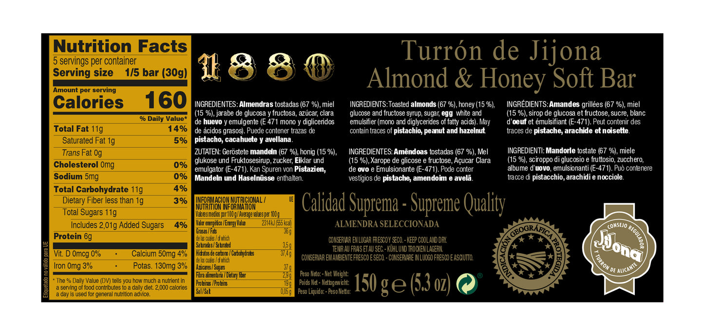 1880 Turron de Jijona Almond & Honey Soft Nougat Premium Edition 150g