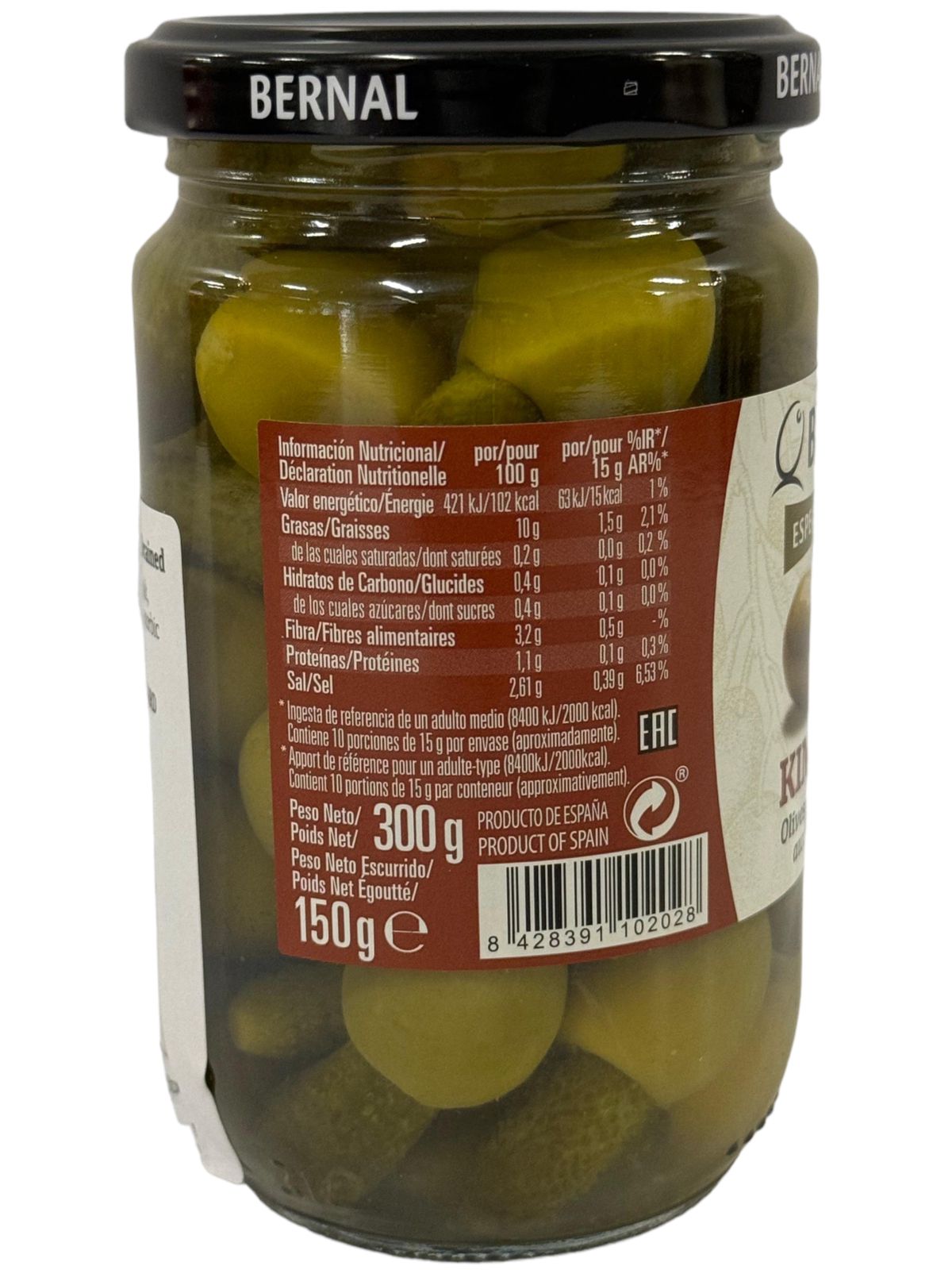 Bernal Especialidades Kimbitos Green Olives Stuffed With Gherkins 300g Best Before End of May 2027