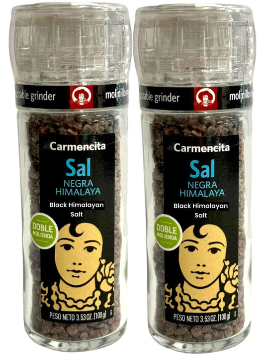 Carmencita Spanish Himalayan Black Salt Grinders 100g -  2 Pack 200g Total