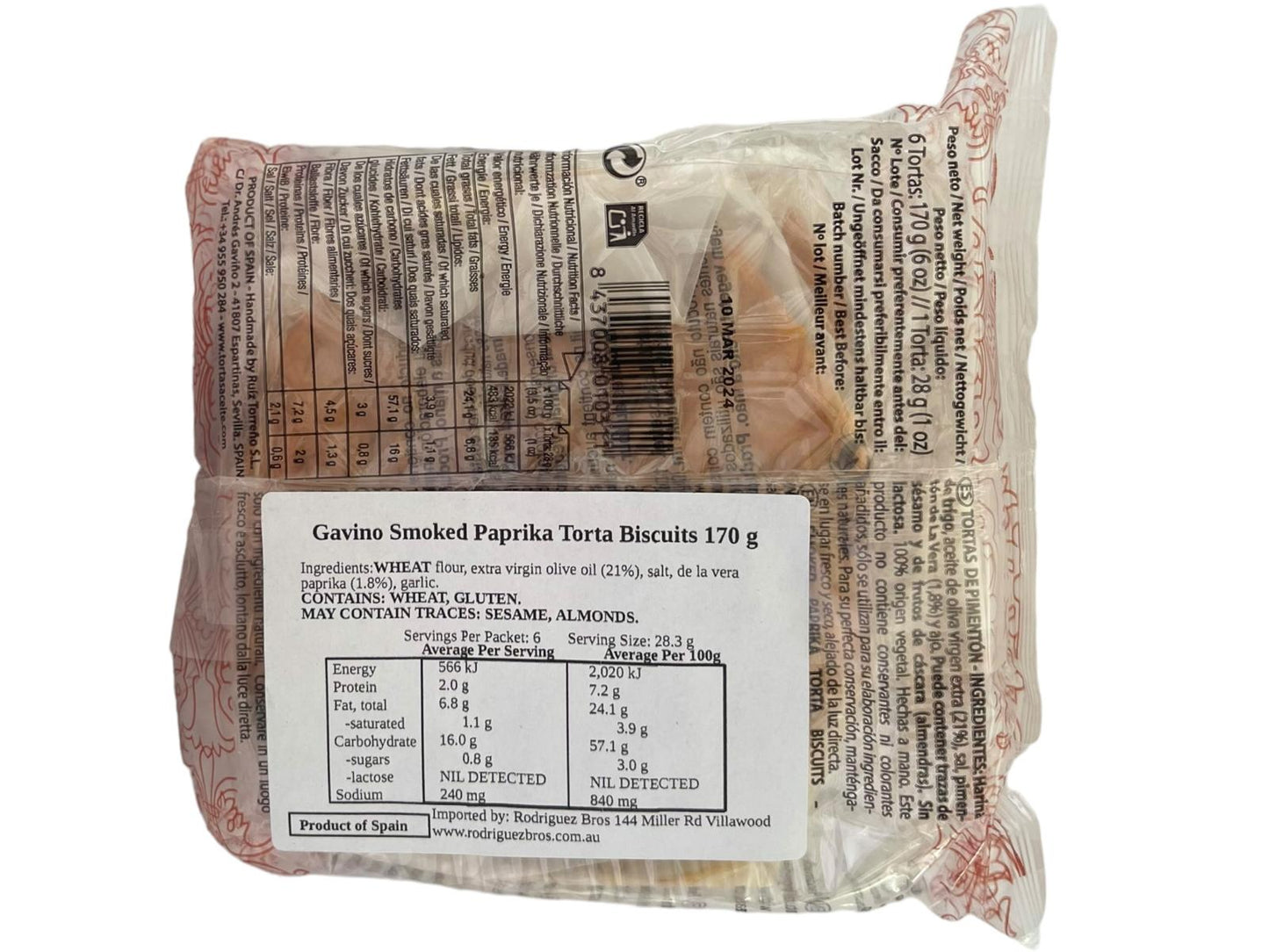 Andres Gavino Spanish Smoked Paprika Tortas 170g Twin Pack 340g Total