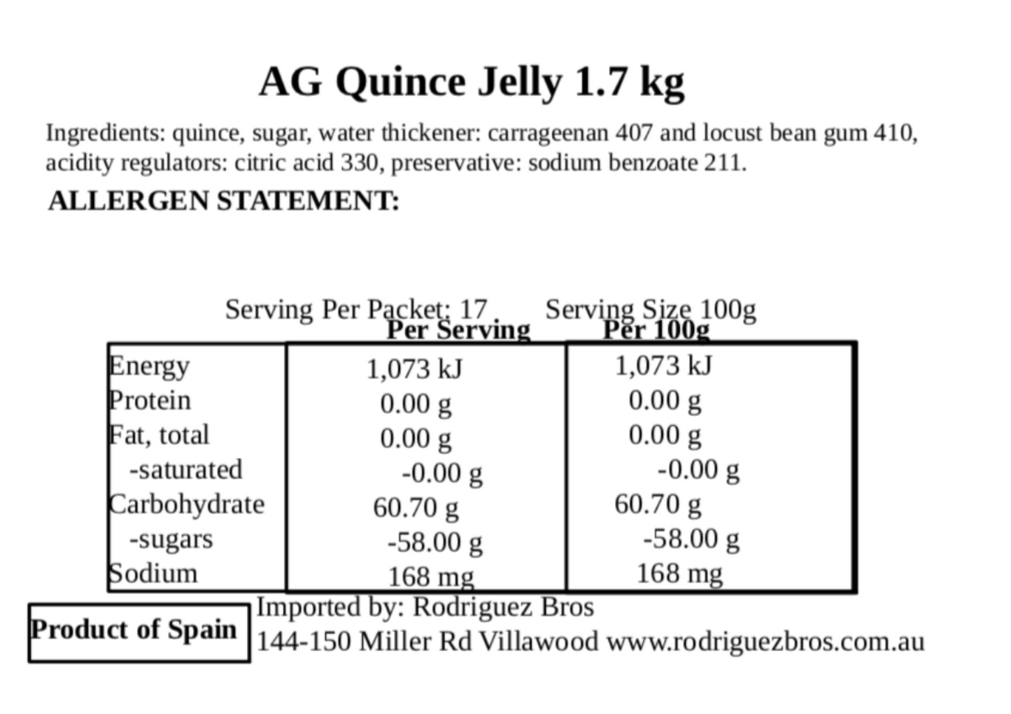 AG Quince Jelly Spanish Dulce de Membrillo 1.7kg