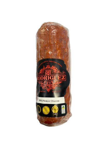 BBQ Carolina Reaper Chorizo 2 piece pack random weight approx 200g packet. Regular price $7.00 AUD [You are guaranteed to receive at least 200g of product, equivalent price of $35.00 per kg.]
