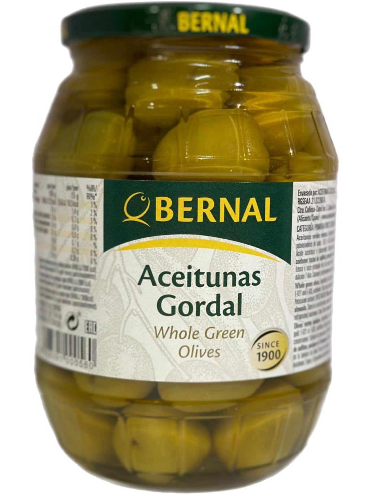 Bernal Aceitunas Gordal Spanish Whole Green Olives 1000g