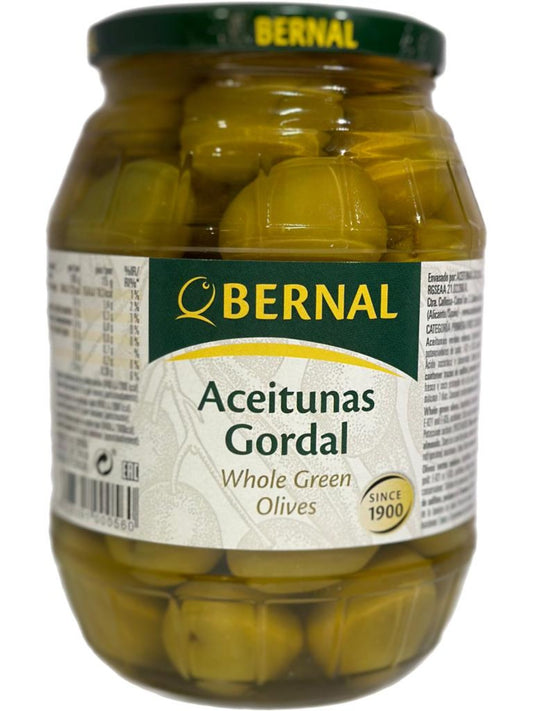 Bernal Aceitunas Gordal Spanish Whole Green Olives 1000g Best Before End of August 2025