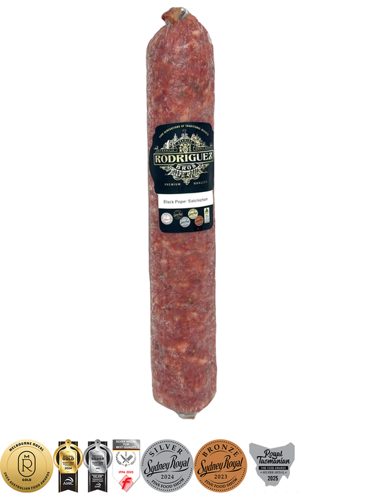 Salchichon Full Salami Approx 780g random weight packet. Regular price $25.00 AUD [You are guaranteed to receive at least 750g of product, equivalent price of $33.33 per kg.]