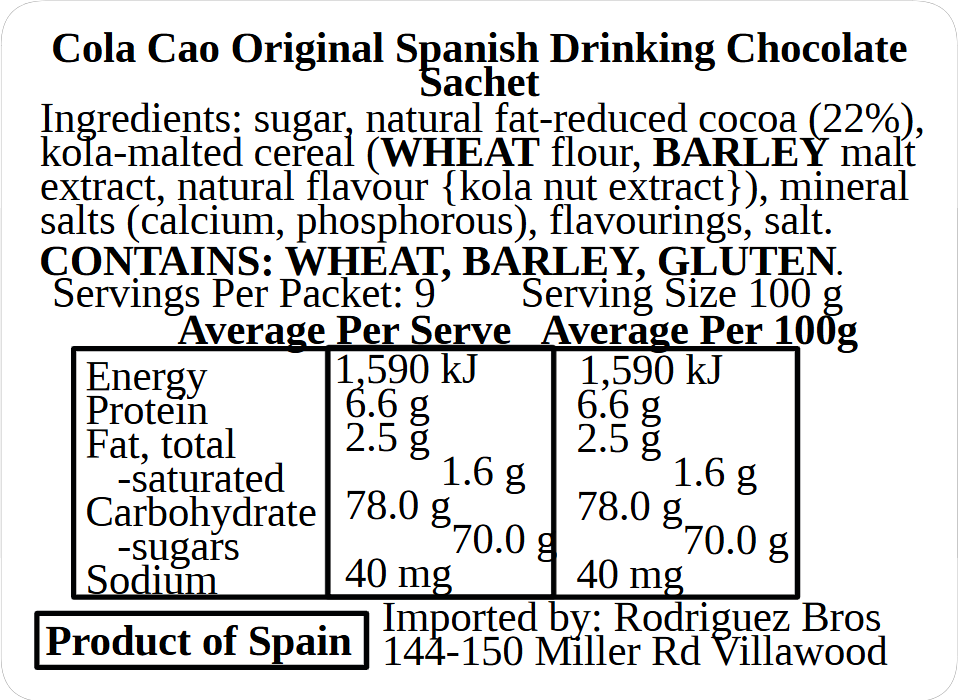 Cola Cao 50 Sachets Spanish Drinking Chocolate 900g