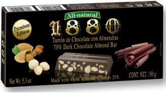 1880 Turron de Chocolate con Almendras 70% Dark Chocolate & Almond Bar 150g (Best Before 31-12-2026)