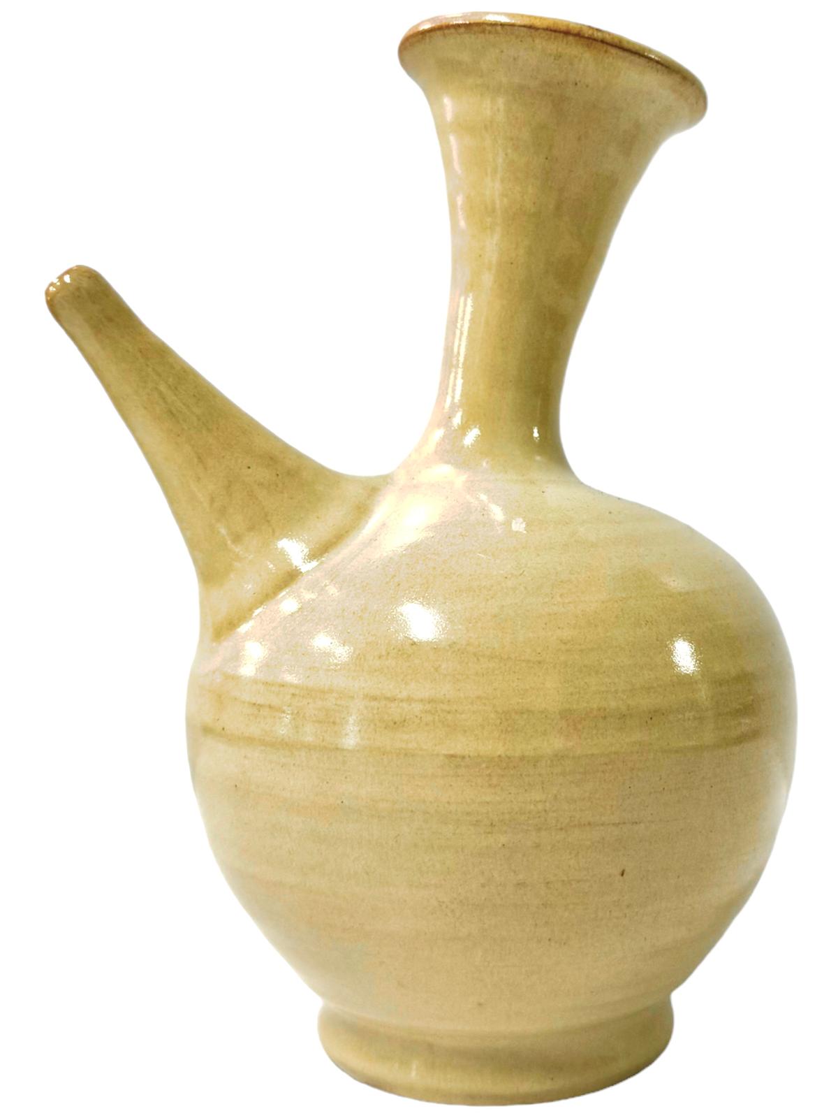 HP Padilla Spanish Terracotta Porron Wine Pitcher Gres Stone-Wash Glaze Finish