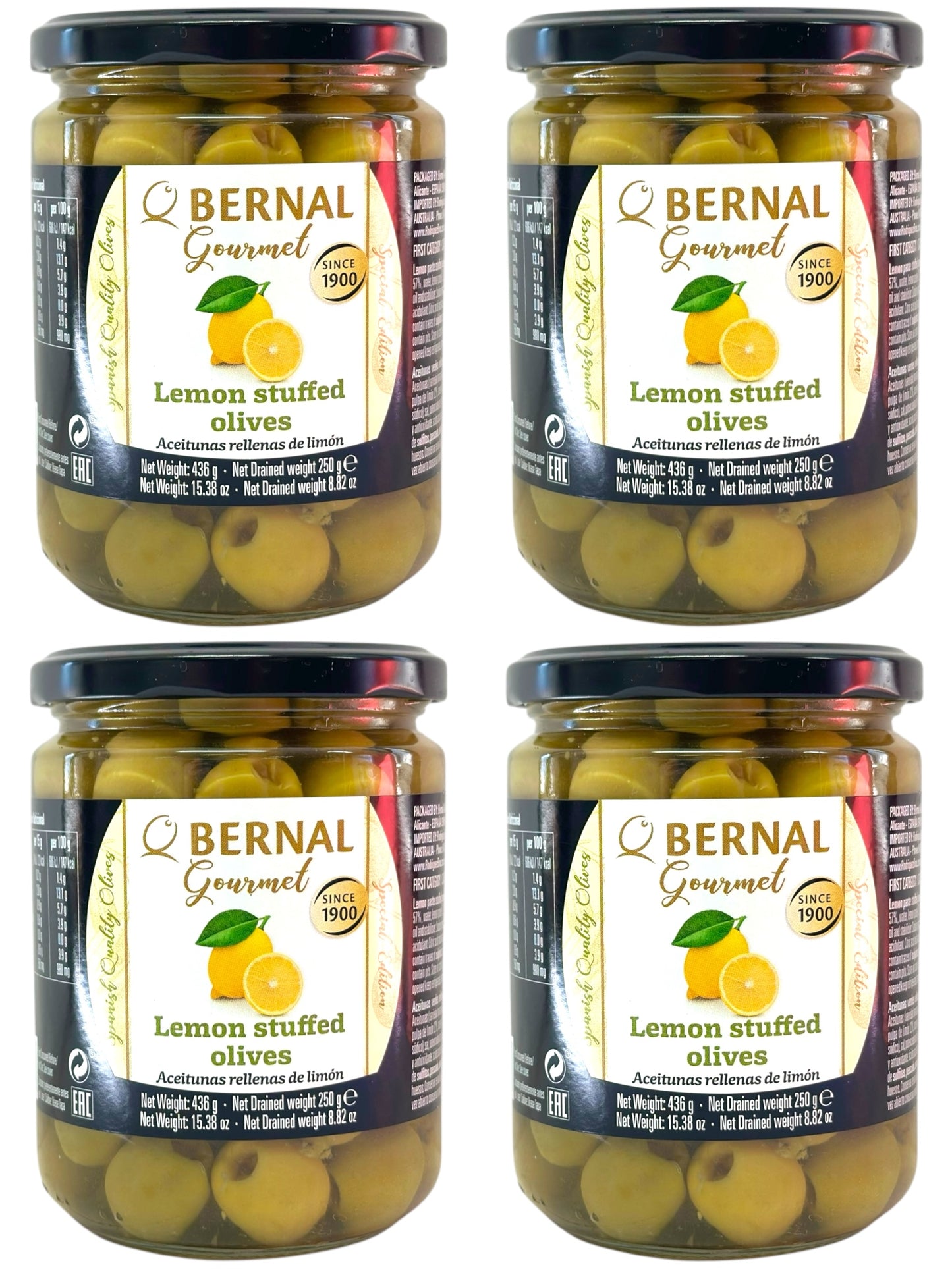 Bernal Gourmet Spanish Lemon Stuffed Olives 4 pack 436g x4