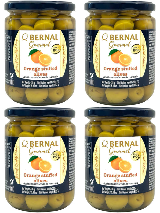 Bernal Gourmet Aceitunas Rellenas de Naranja Spanish Orange Stuffed Olives 4 pack 436g x4