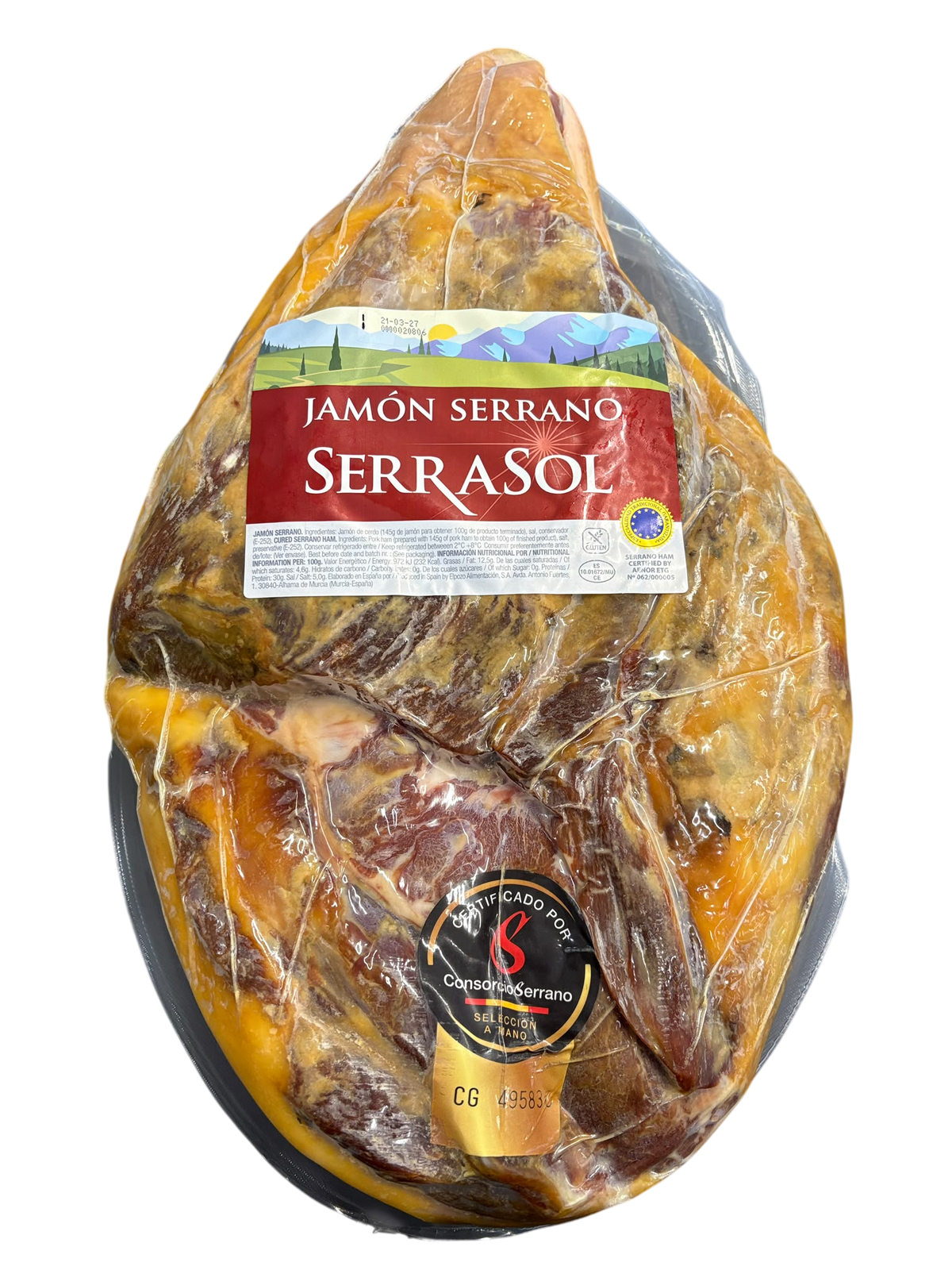 SerraSol Jamon Serrano Full Leg approx 6.5kg random weight packet. Regular price $250.00 AUD [You are guaranteed to receive at least 6.4kg of product, equivalent price of $39.00 per kg.]