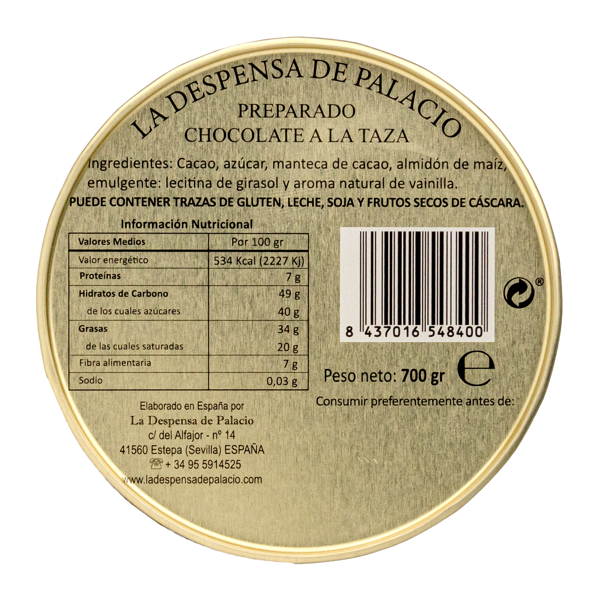 La Despensa de Palacio Spanish Drinking Chocolate in Decorative Tin 700g
