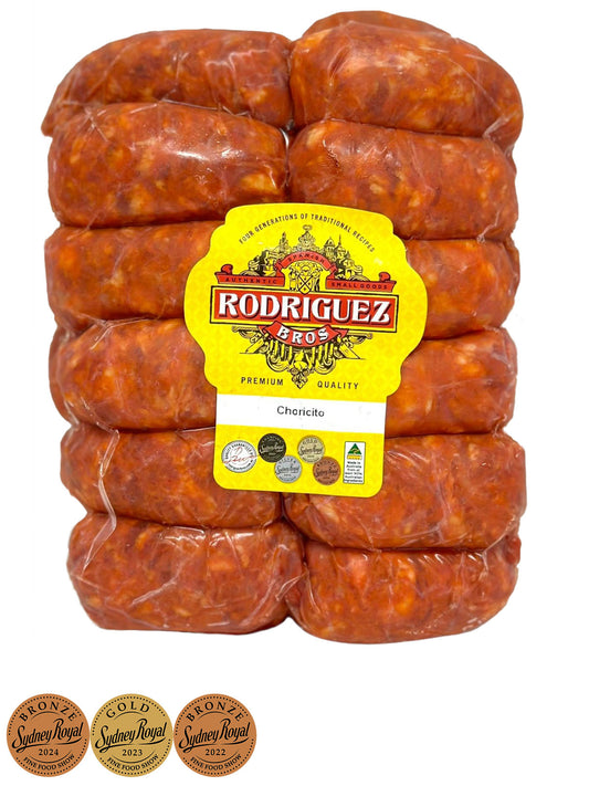 Fresh Spanish Chorizito Choricito Mini Chorizo 24 piece pack approx. 900g packet. Regular price $17.00. [You are guaranteed to receive at least 855g of product, equivalent price of $20.00 per kg.]